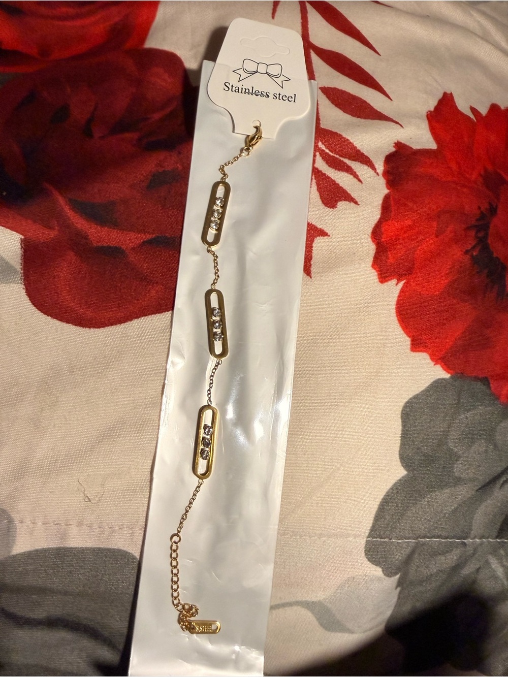 Gold Stainless Steel Bracelet with Crystal Links by